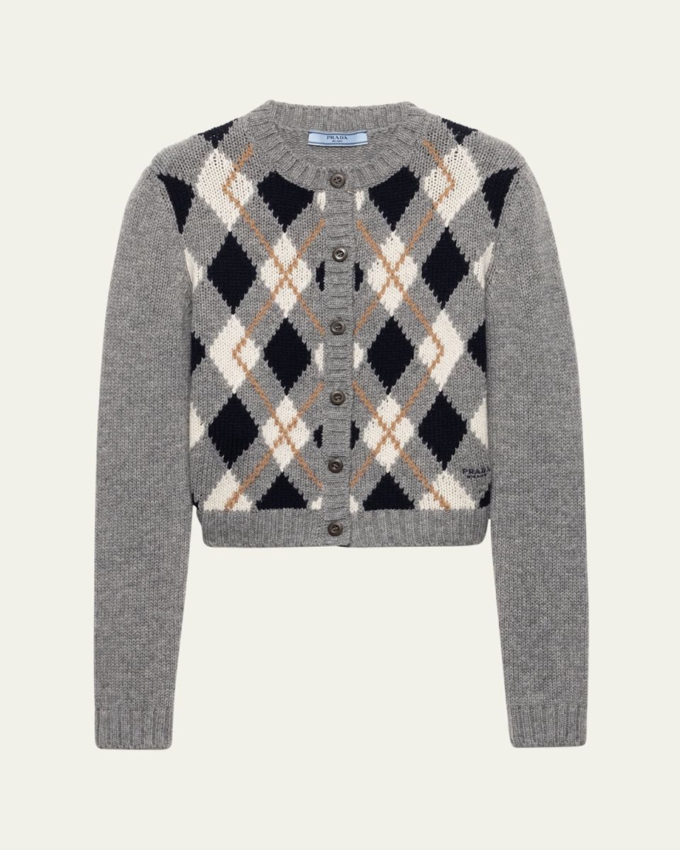 Cashmere Argyle Crewneck Cardigan
